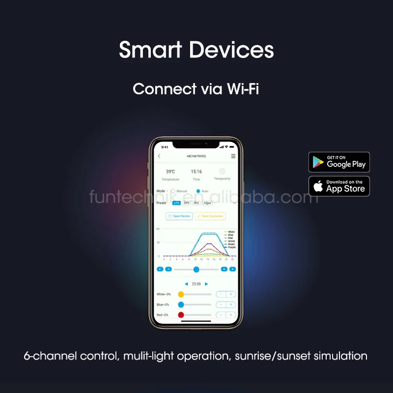 어항 스마트 215W 풀 스펙트럼 와이파이 앱 프로그래밍 가능바닷물 산호초 LED 조명