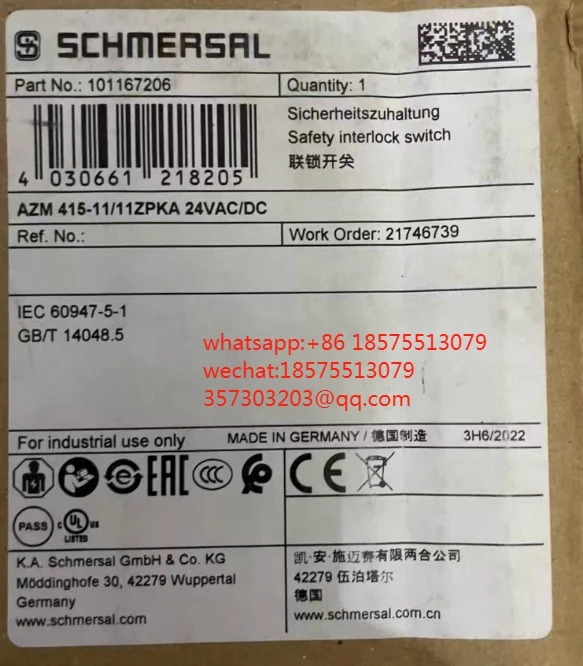 SCHMERSAL AZM 415-11ZPKA 24VAC DC 산업인터록 스위치 DE-42279