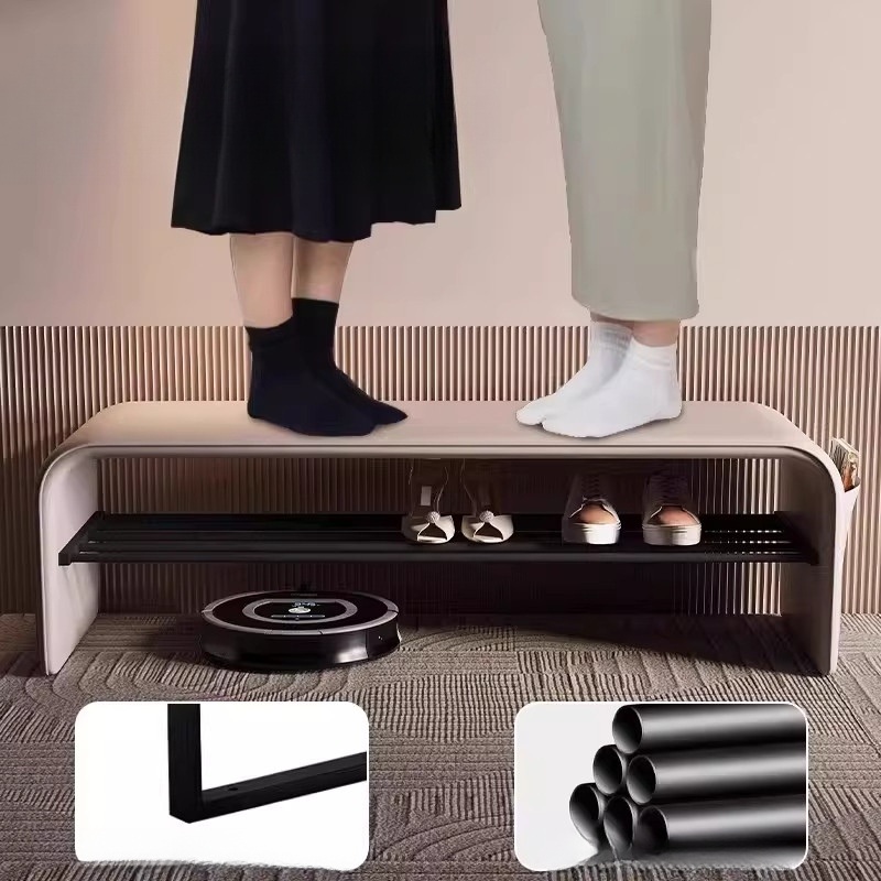 현관 신발벤치 긴의자 블랙 라운드형 모던 디자인 스틸프레임 신발수납 금속선반 잡지꽂이 - 상세 이미지 3