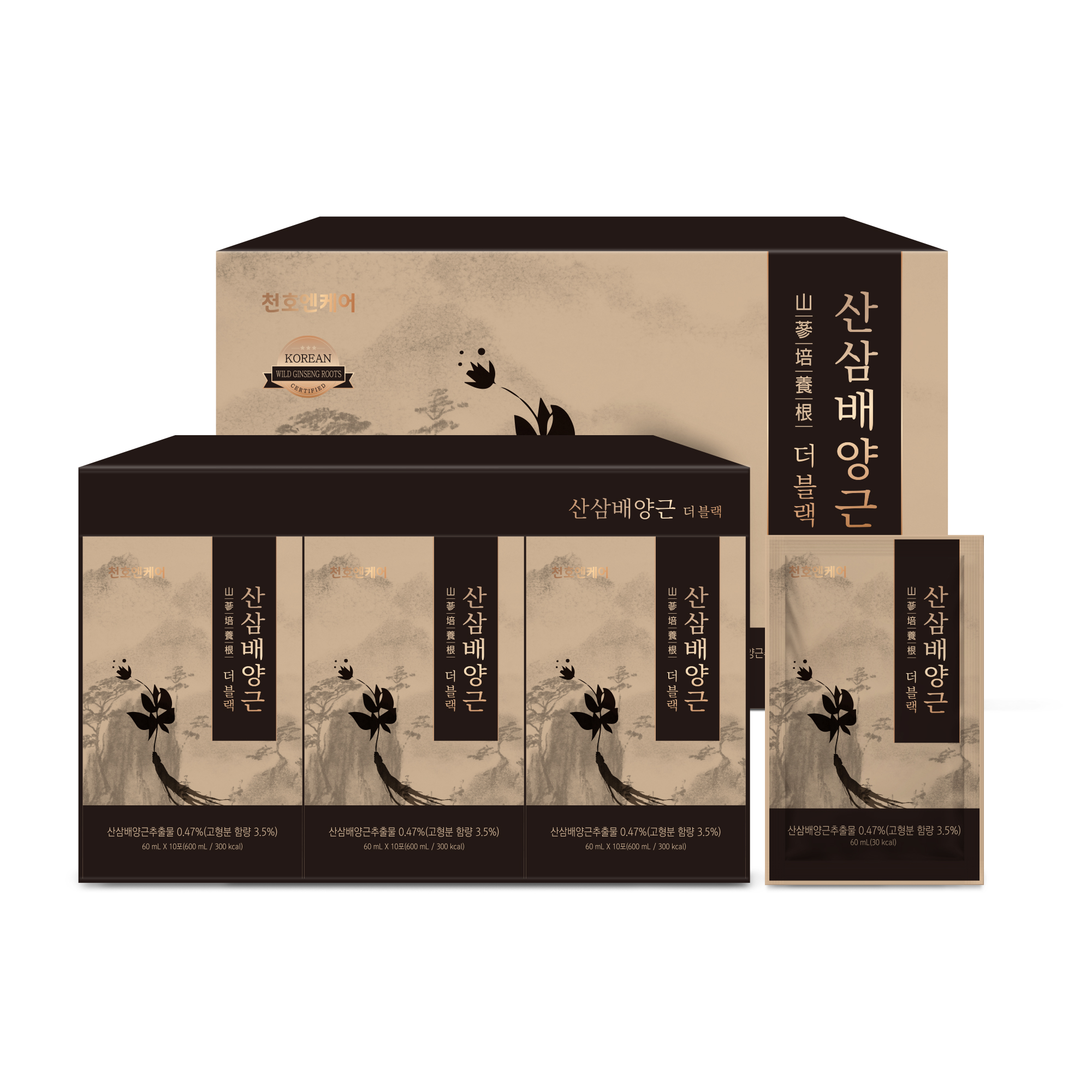 천호엔케어 산삼 배양근 더블랙 홍삼 진액 농축액 활력 증진 피로 회복 부모님 선물 60ml x 30포 / 1박스 - 상품 이미지