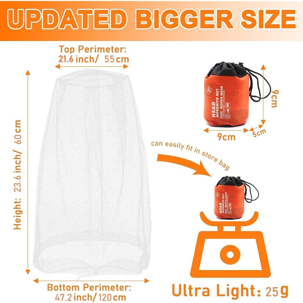 대부분의 모자 크기에 맞는 듀클루치 통기성 모기장 헤드 버그 네트 (2pcs, 47.2 L x 23.6 W, 흰색) 2 Black - 상세 이미지 2