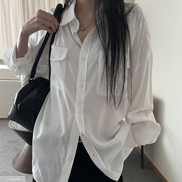 에이서 카라넥 실크 오버핏 포켓 셔츠 2col 봄 여름 루즈핏 새틴 차르르 제이플로우 이미지 7