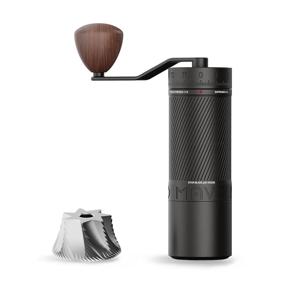 MAVO 수동 커피 그라인더, 팬톡스 프로 버 전문가용 45mm 스테인리스 연삭 코어, 용량 30g, 120 클릭 조정, 에스프레소용 핸드 붓기, 블랙 - 상품 이미지