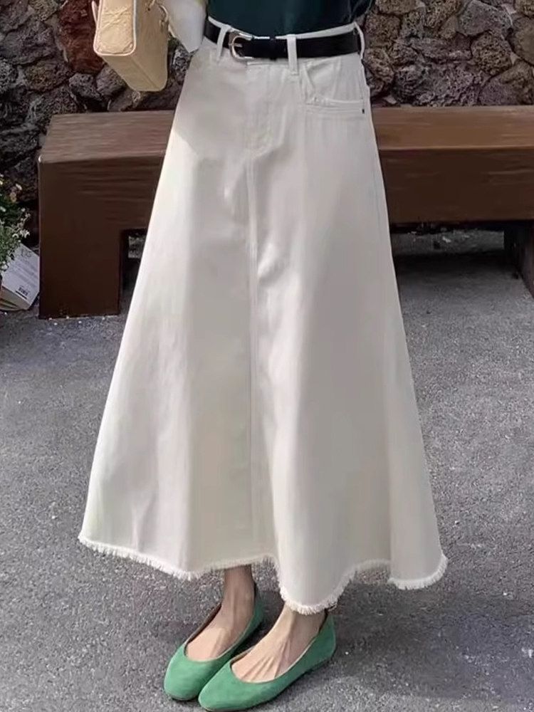 빅사이즈 롱치마 플레어 밴딩 발목길이 여성용 청치마코디 롱청치마 롱스커트 여름 캐주얼 가을 - 상세 이미지 5