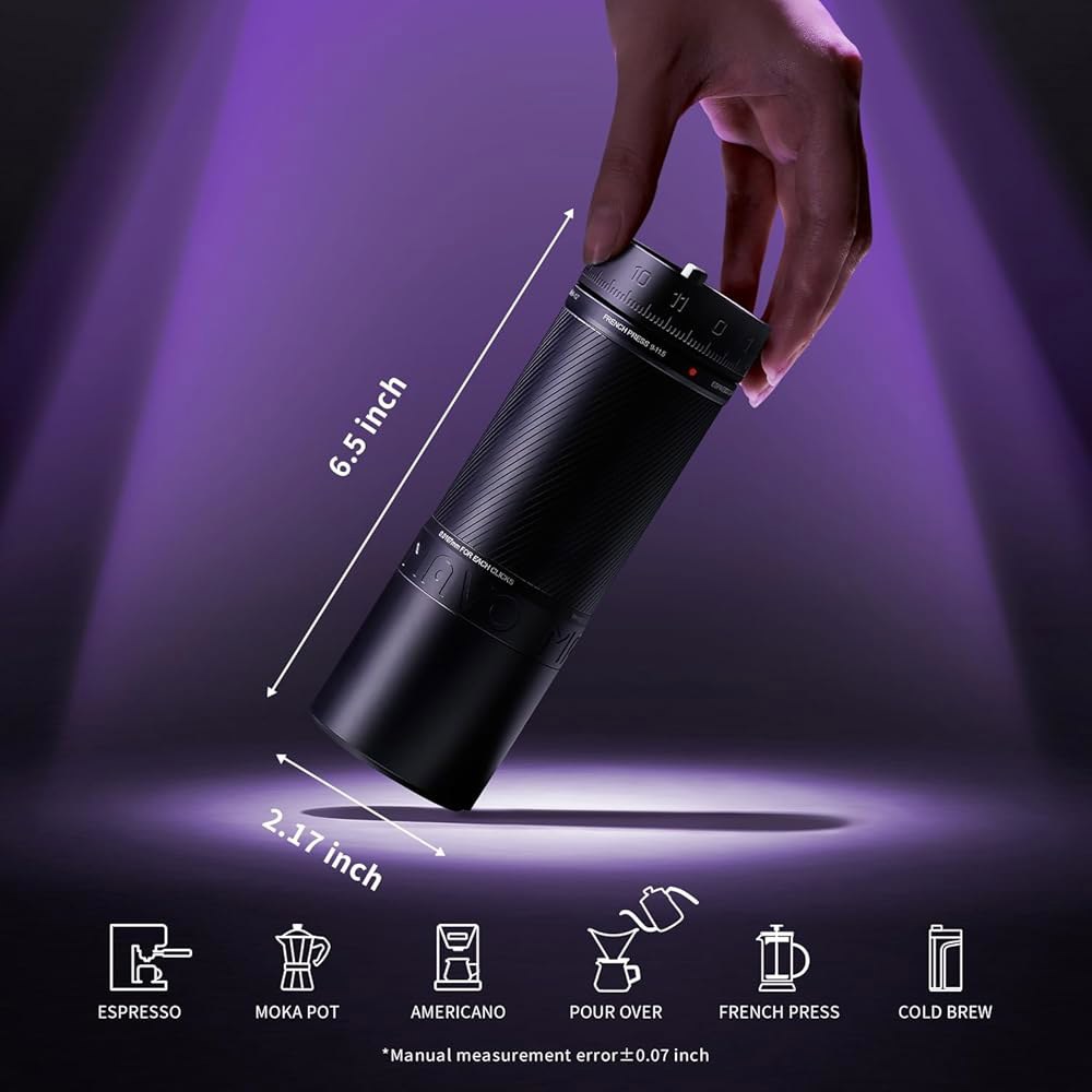 MAVO 수동 커피 그라인더, 팬톡스 프로 버 전문가용 45mm 스테인리스 연삭 코어, 용량 30g, 120 클릭 조정, 에스프레소용 핸드 붓기, 블랙 - 상세 이미지 3