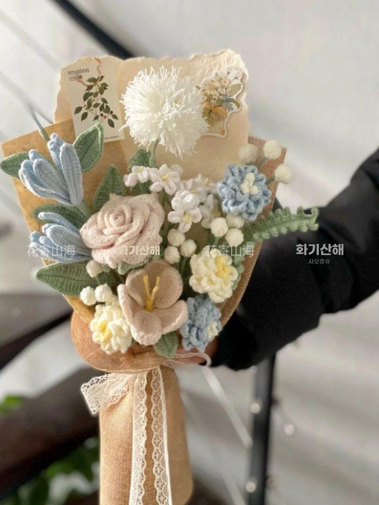 뜨개 꽃다발 뜨개질 가짜 꽃 수제 니트 부케 장식 선물 A - 상세 이미지 5