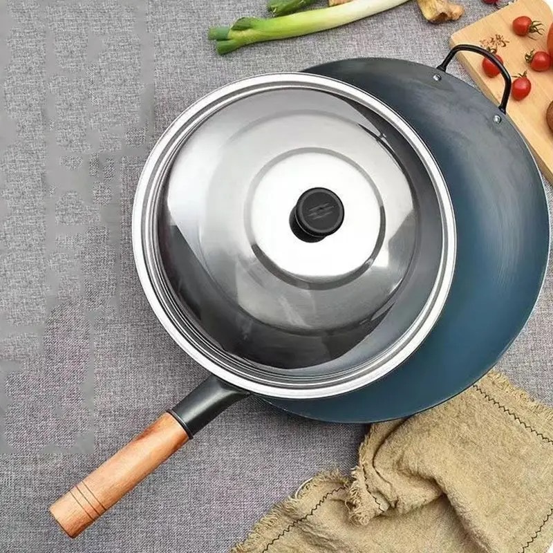 무쇠 웍 둥근 바닥 가정용 상업용 시즈닝 손잡이 스타일 30cm - 상세 이미지 3