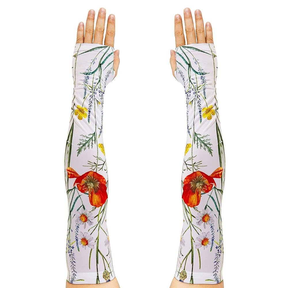 여성용 투유우 가드닝 슬리브, 엄지 구멍이 있는 쿨링 암 자외선 차단, 가시 방지 농장 보호대 Floral#3 - 상품 이미지