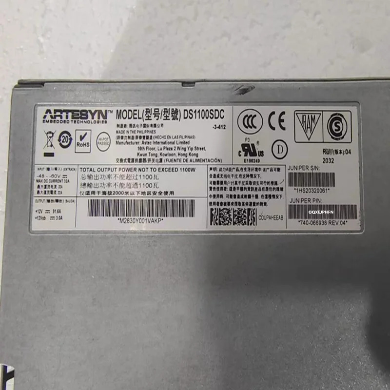 JUNIPER MX10000 전원공급장치 DC 1100W JNP-PWR1100-DC DS1100DC-3-412 740-066938 JNPR1100D938 신