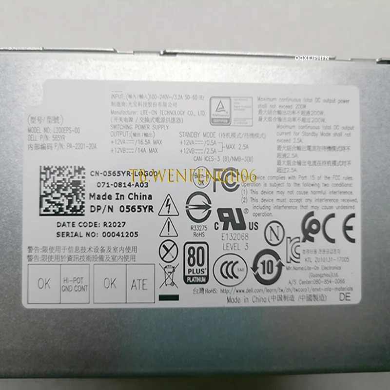 DELL 3050 7050 5050 3668 3665 6Pin 200W 565YR 0565YR L200EPS-00 PA-2201-2DA 새 전원공급장치