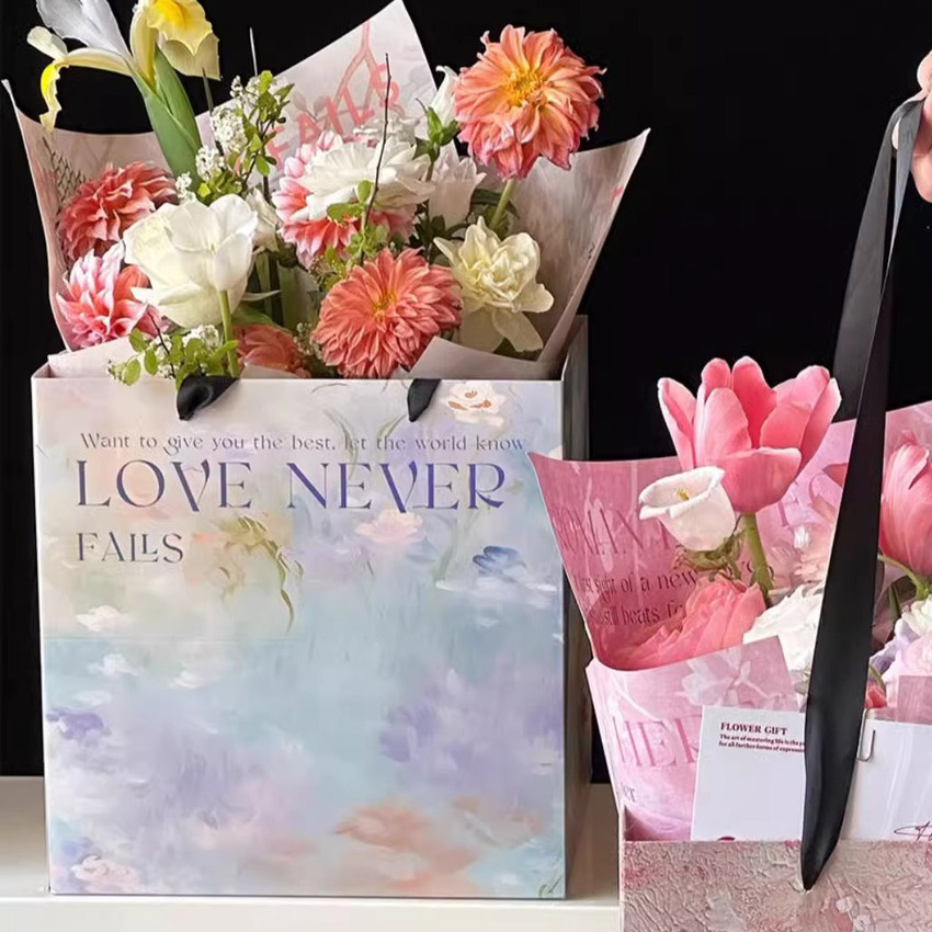 정사각쇼핑백 특대 27cm 3종 택1 밑면넓은 종이가방 꽃포장 선물포장 꽃다발 카페 이미지 6
