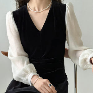 포니크랑 벨벳 블랙 롱 원피스 중년여성 결혼식 하객룩 돌잔치 엄마 원피스... 착용 후기 | 사이즈/핏 총정리 - 상품 이미지 1