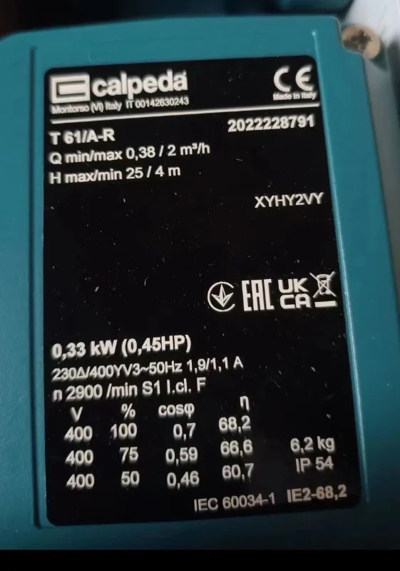 오리지널 이탈리아 Kepeda calpeda 워터 펌프 도장 액세서리 T61A-R