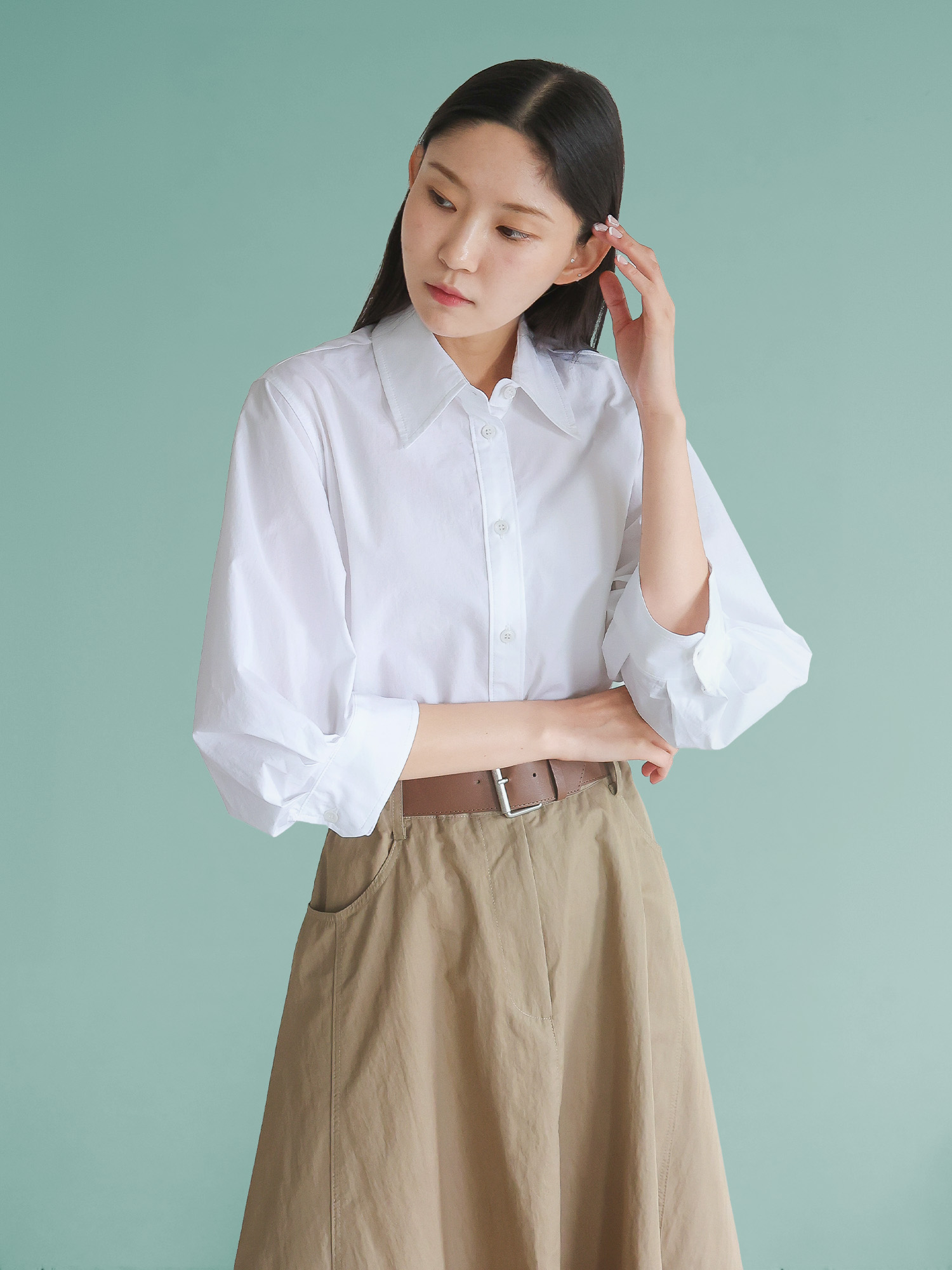 핀턱 크롭 반팔 셔츠 - 상품 이미지