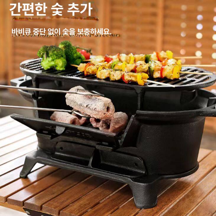 불판 숯화로 야외 가정용 숯불 무쇠화로 사각 그릴망 캠핑용 숯판 - 상세 이미지 5
