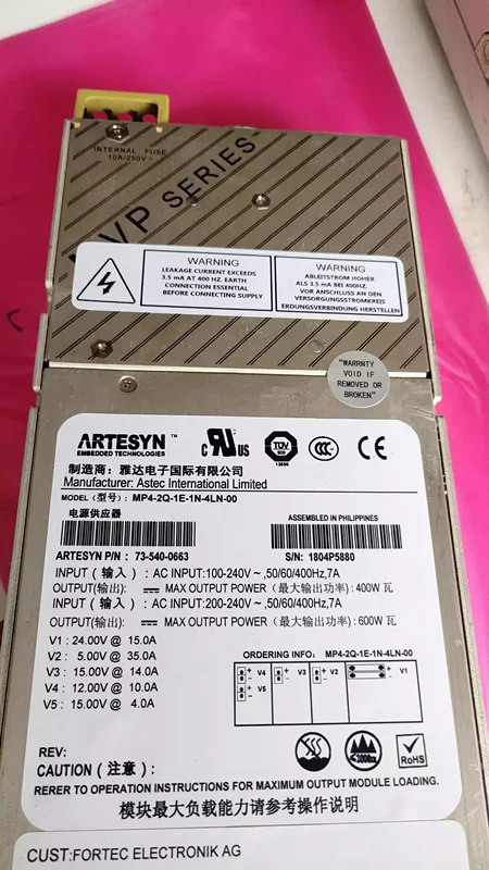 ARTESYN 600W 전원공급장치 MP4-2Q-1E-1N-4LN-00 740-0663 리퍼 것처럼 작동