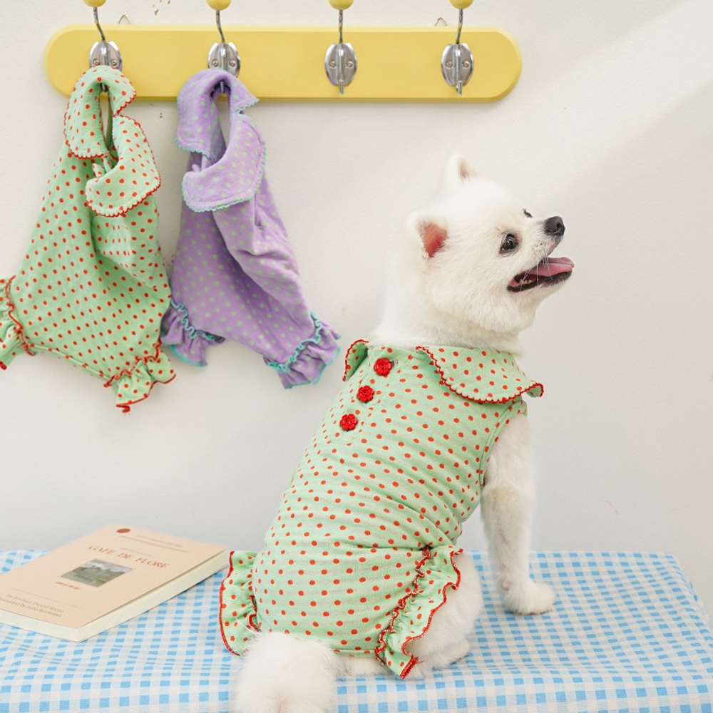 레트로 강아지 여름 옷 고양이 옷 도트 무늬 면 소재 568 스린 도트 XS 20cm 0.5-1.5kg - 상세 이미지 2
