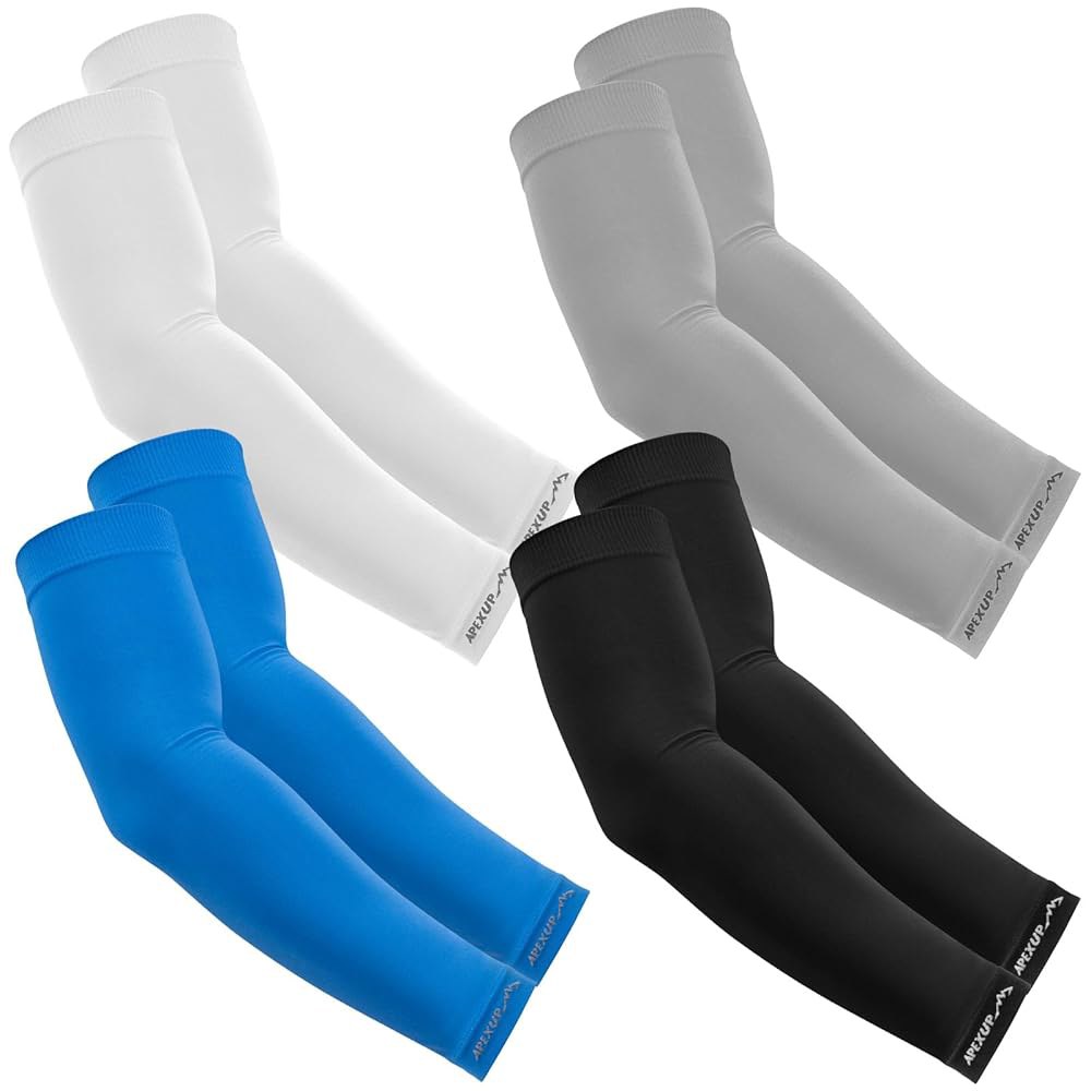 남성용 APEXUP 쿨링 암 슬리브, UV 자외선 차단 UPF 50, 야외용 배구 슬리브 압축 1 1 Black+1 Blue - 상품 이미지