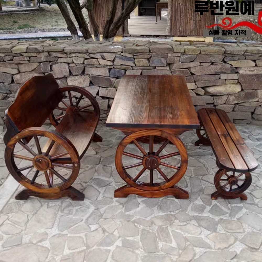 야외용 테이블 가든 피크닉 원목 농막 펜션 정원 벤치세트 120cm - 상세 이미지 3