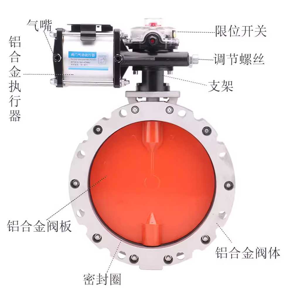 공압식 버터플라이 밸브 플랜지 배관 알루미늄 장비 DN100 - 상세 이미지 3