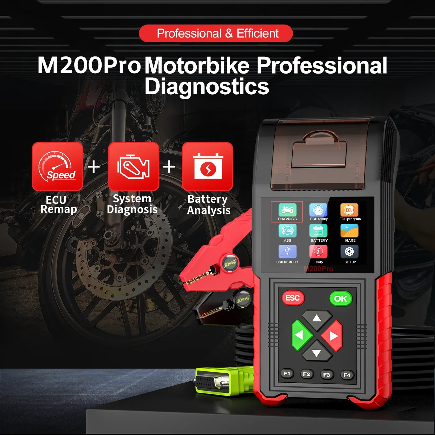 JDiag M200PROFull 버전 M200 Pro 휴대바이크 오토바이 스캐너 3.5 인치 지능형 바이크 진단 도구