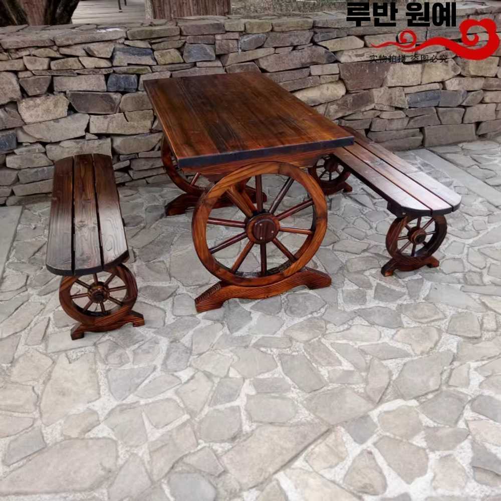 야외용 테이블 가든 피크닉 원목 농막 펜션 정원 벤치세트 120cm - 상세 이미지 5