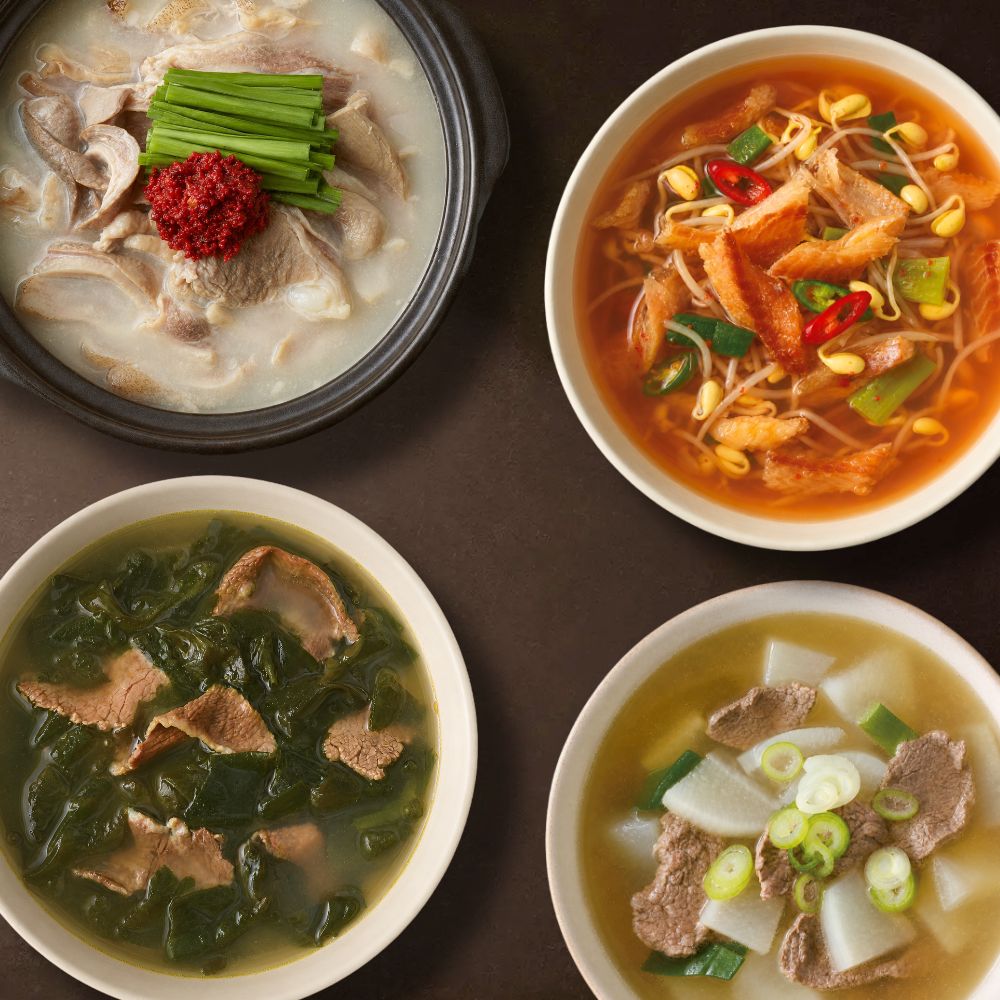 자연별곡 국 500g 4팩세트(돼지국밥+황태해장국+소고기미역국+소고기뭇국) 냉장 - 상품 이미지