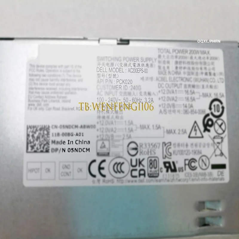 DELL Optiplex 3060 3080 3470 SFF 6Pin4Pinx2 200W 5NDCM AC200EPS-00 PCK020 05NDCM 새 전원공급장치