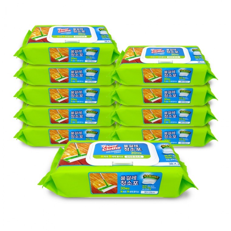 국산 실속형 물걸레청소포 30매대형38x20cm 10개 청소용품 손걸레 밀대패드 10팩 - 상품 이미지