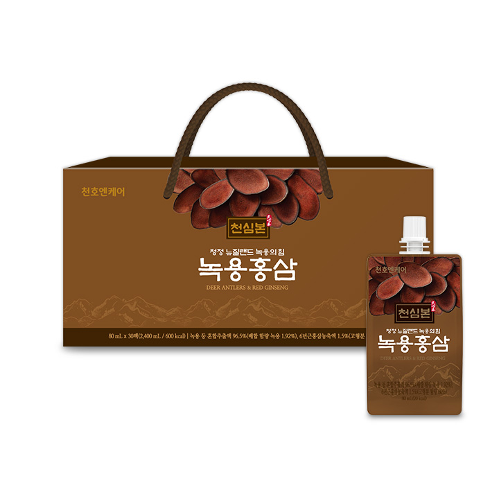 천호엔케어 천심본 녹용 홍삼 진액 농축액 활력 증진 피로 회복 부모님 선물 80ml x 30팩 / 1박스 - 상품 이미지