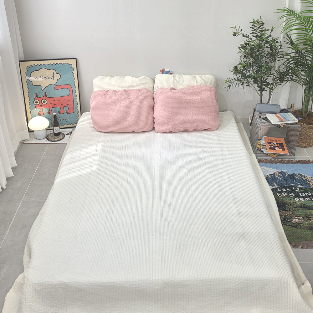 사계절 순면 60수 워싱 피그먼트 이불패드 침대깔개 겸 이불 크림밀크, K(킹) - 상품 이미지