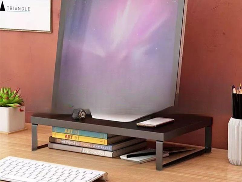 높은 모니터받침대 20cm 거치대 노트북 모니터선반 블랙 블랙 오크 40cm 95cm - 상품 이미지