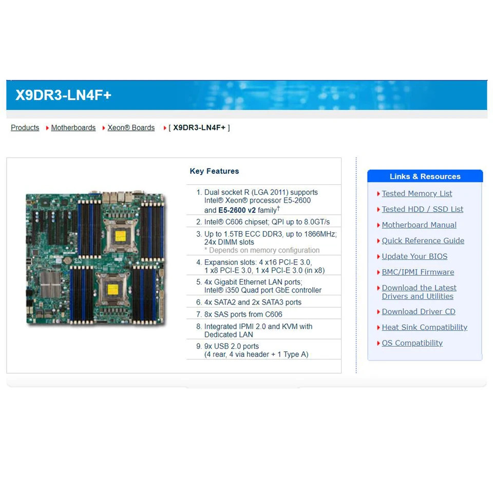 X9DR3-LN4F  슈퍼마이크로 PC 마더보드 LGA2011 E5-2600 V1 V2 패밀리 ECC DDR3