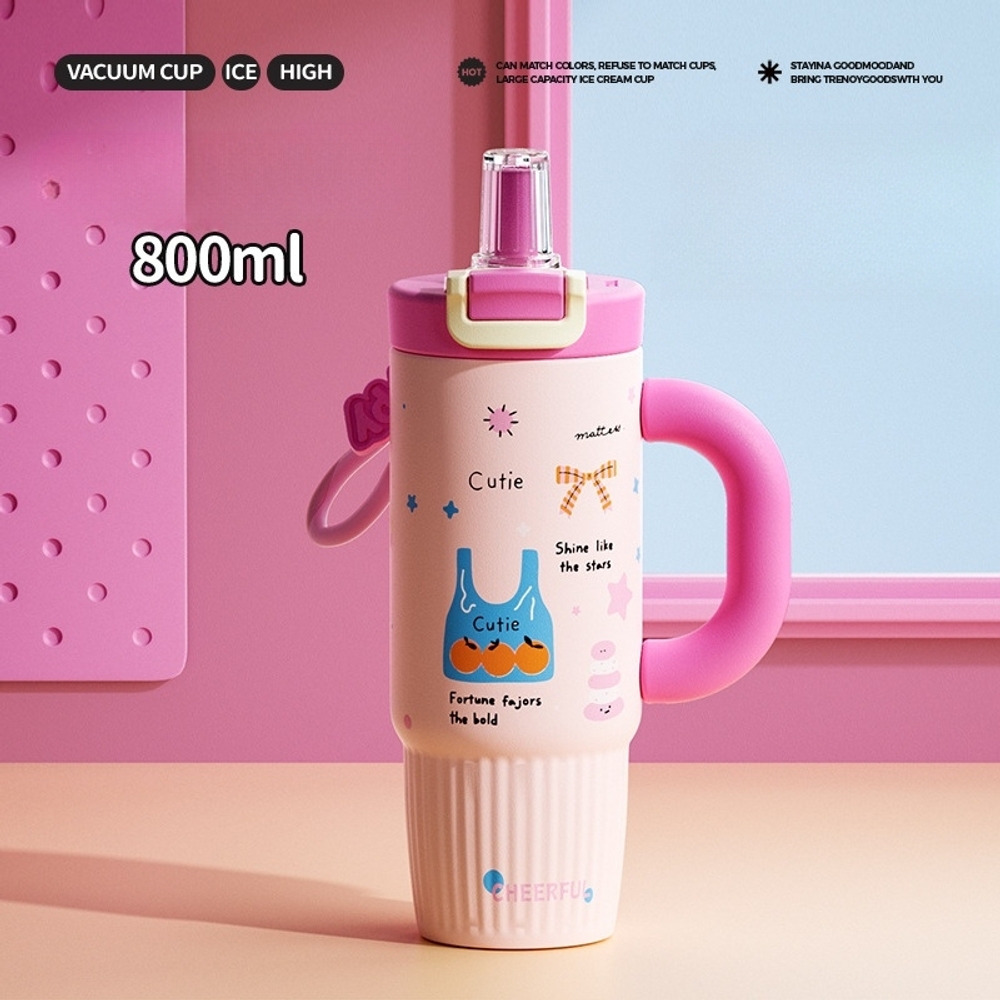 파스텔 텀블러 빨대 보온병 800ml 316 스텐 대용량 손잡이 데일리 레드 800ml - 상세 이미지 3