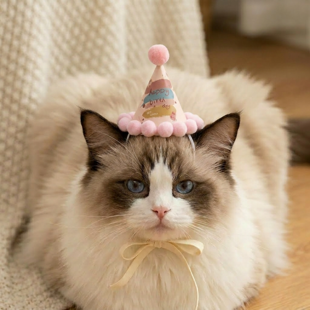 아이펫맘 강아지 고양이 생일 파티 고깔 모자 꼬깔 폼폼이 소품 - 상세 이미지 3