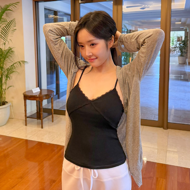 [N배송] 크라시앙 슈슈 레이스 캡내장 나시탑 섹시 레이어드 민소매 잠옷 여자 나시 단품 - 상세 이미지 4