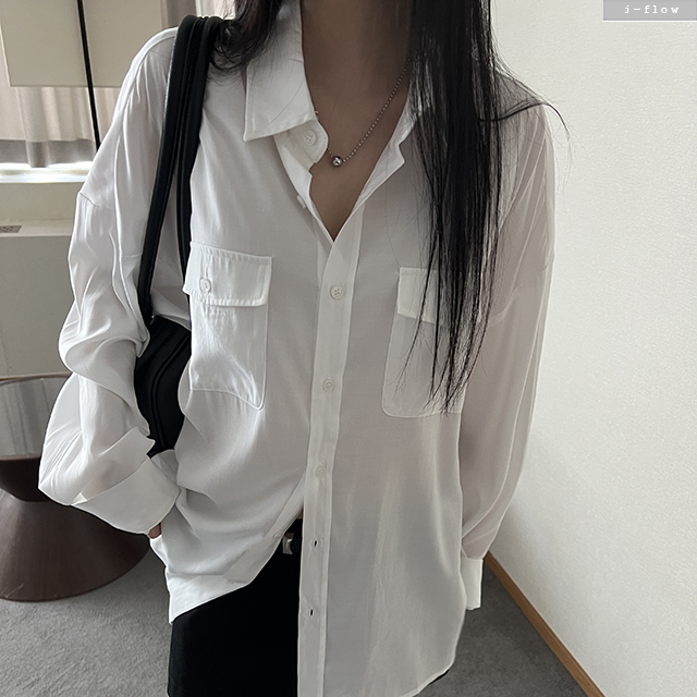 에이서 카라넥 실크 오버핏 포켓 셔츠 2col 봄 여름 루즈핏 새틴 차르르 제이플로우 이미지 8