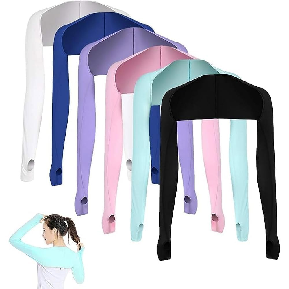 손가락 구멍 자외선 차단 기능이 있는 AOUTACC 쿨링 숄 팔 소매 기능, 편안한 여성용 쿨러, 여성에게 이상적입니다 1 Black purple grey white - 상품 이미지