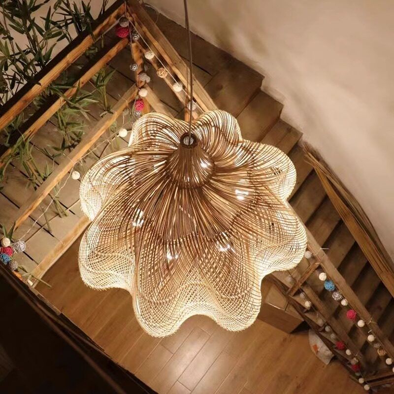 라탄 샹들리에 조명 빈티지 등나무 천장등 내추럴 거실등 원색 - 지름 60CM - 상세 이미지 5