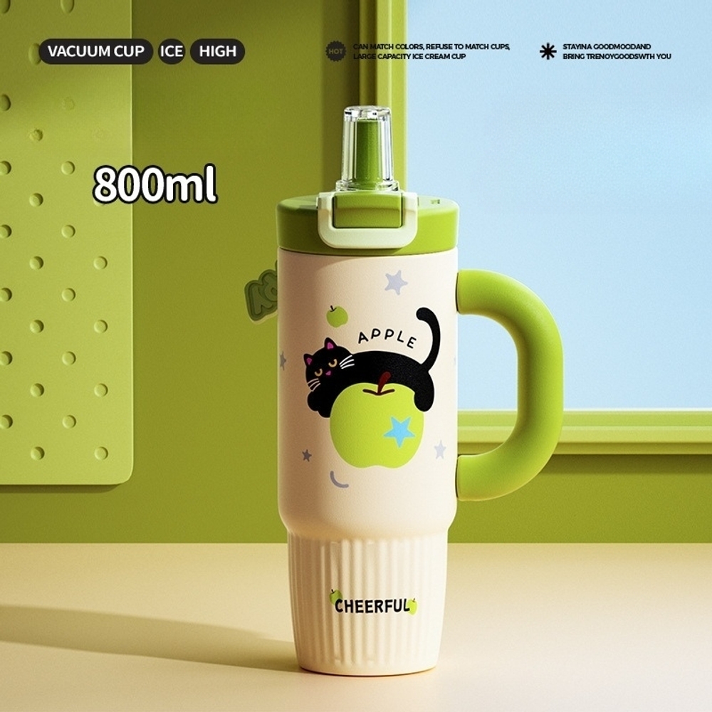파스텔 텀블러 빨대 보온병 800ml 316 스텐 대용량 손잡이 데일리 레드 800ml - 상세 이미지 2