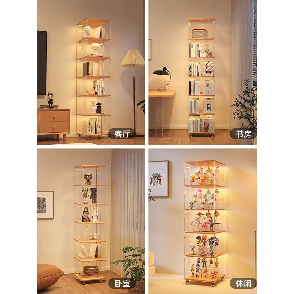 아크릴 책꽂이 회전 거실 서재 LED 센서 조명 책장 4단 이미지 6