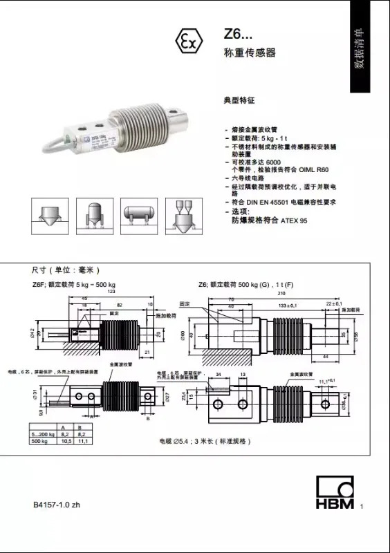독일 HBM 계량 센서 Z6FD1 Z6FC3 520 30 50 100 200 500kg 1T