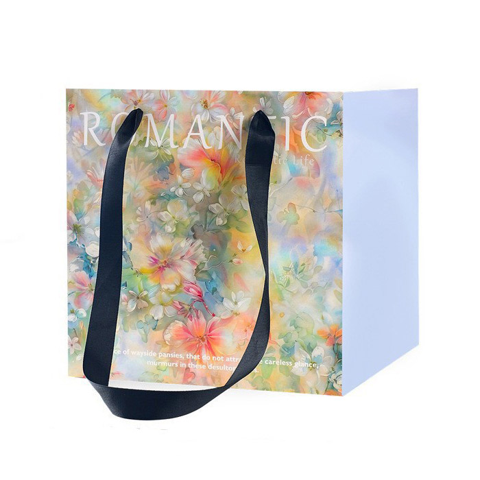 정사각쇼핑백 특대 27cm 3종 택1 밑면넓은 종이가방 꽃포장 선물포장 꽃다발 카페 - 상세 이미지 4