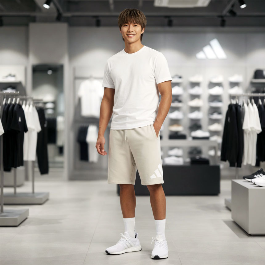아디다스 라운드 플리스 트레이닝 와이드 버뮤다 팬츠 반바지 베이지(JE8955), S 이미지 7
