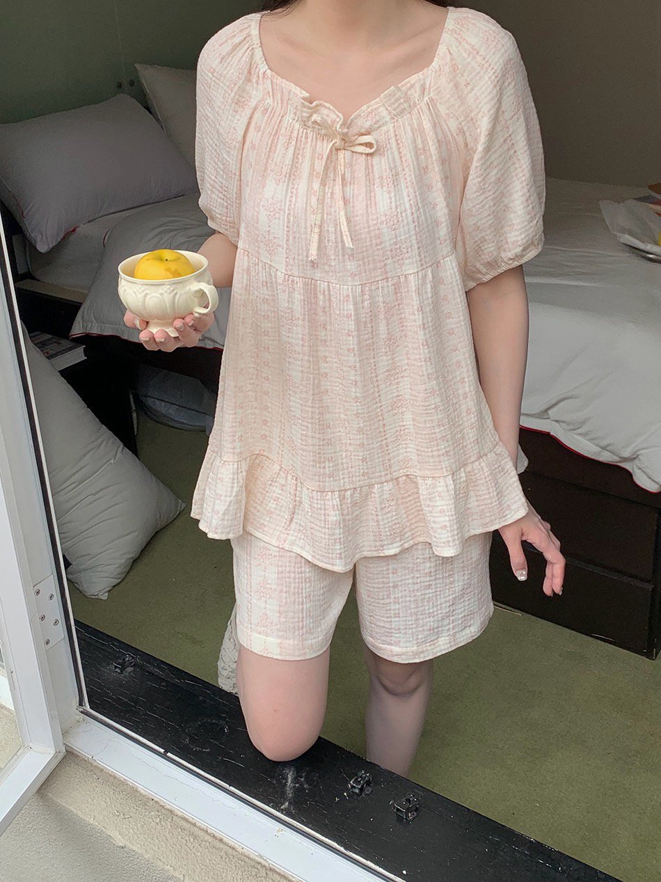 반팔원피스잠옷 빅사이즈 임산부 요루면 순면 홈웨어 파자마 여름 - 상세 이미지 3