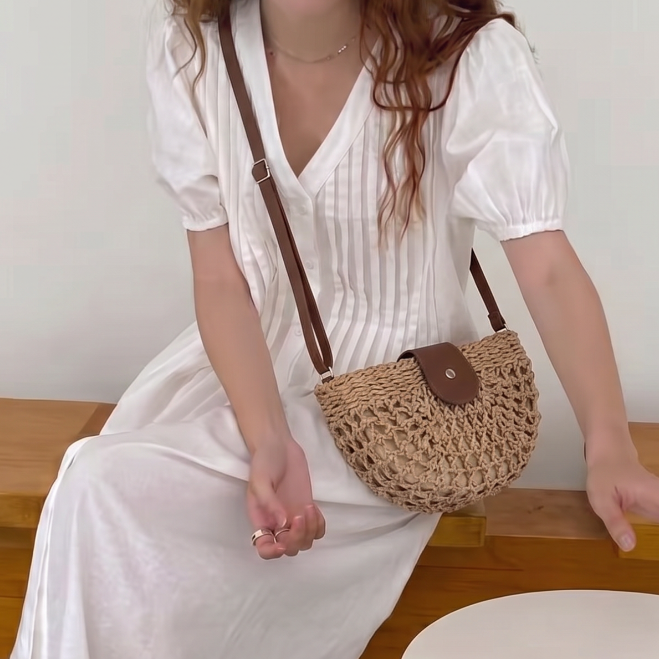 제이바바 라탄 크로스백 왕골 미니 라탄가방 휴양지 바캉스 네트백 - 상품 이미지