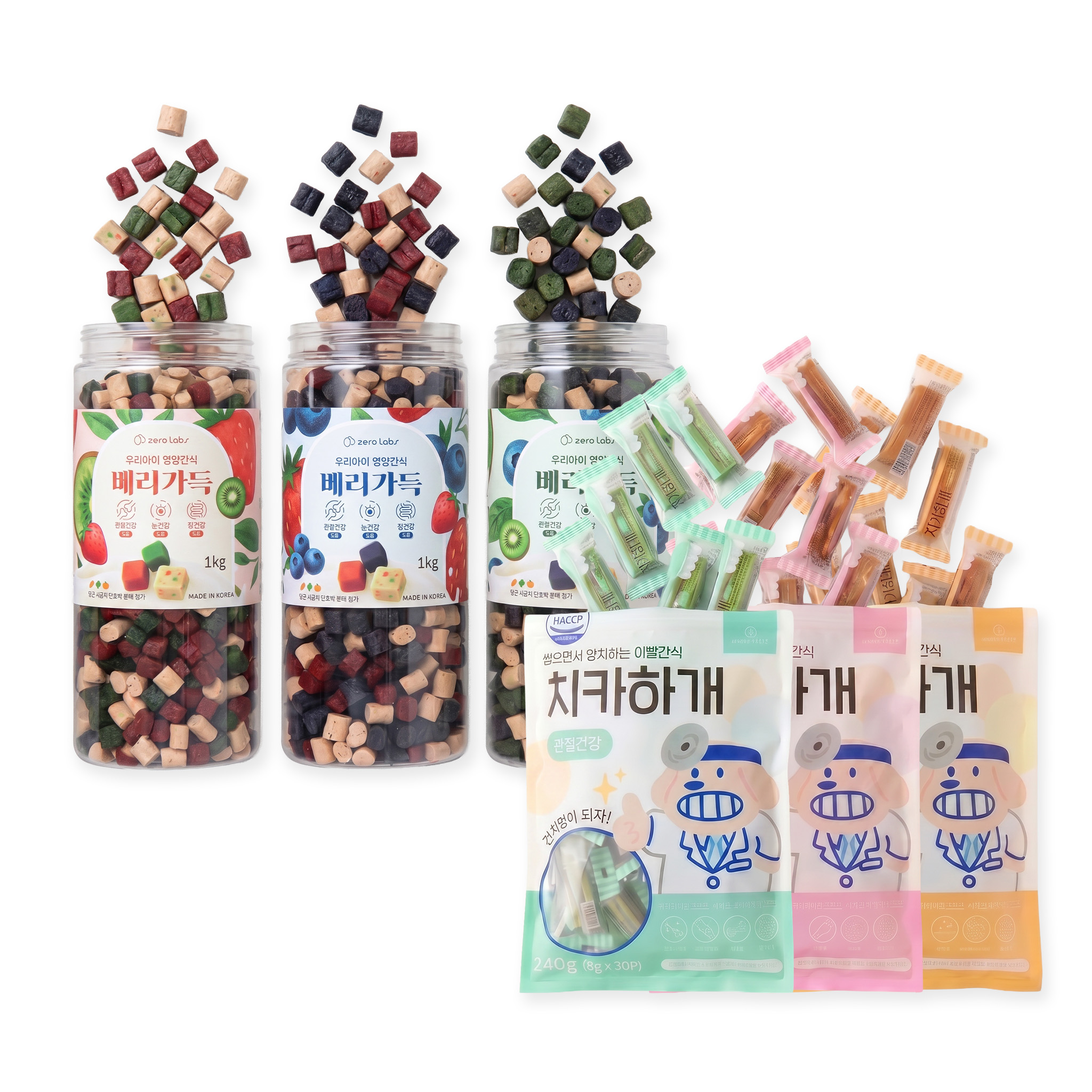 제로랩스 베리가득1kg+치카하개30p 기능성 케어 강아지 화식 간식 - 상품 이미지