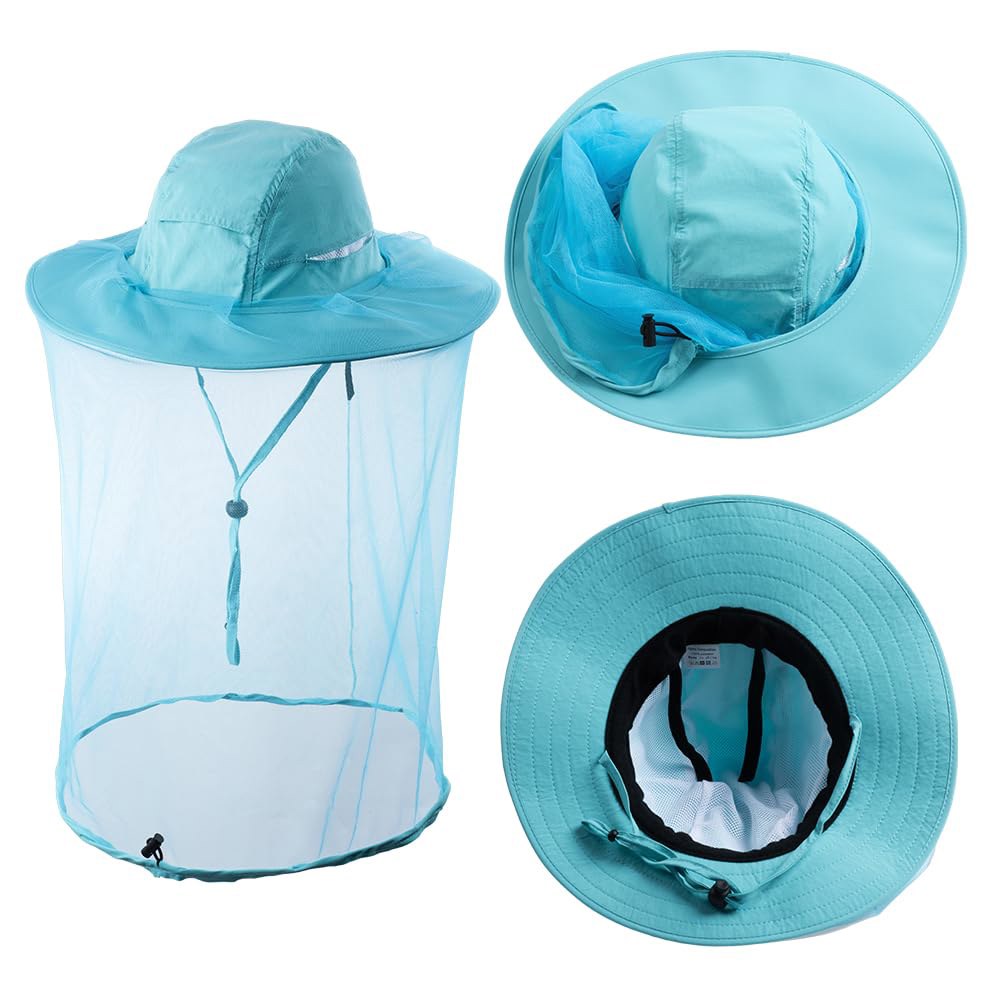 모기장 양봉 모자, 정원 벌레 나츠 페이스 커버 헤드 네트 베일 코스튬 여성 남성 낚시용 개 그루밍 Aqua Green Large - 상품 이미지