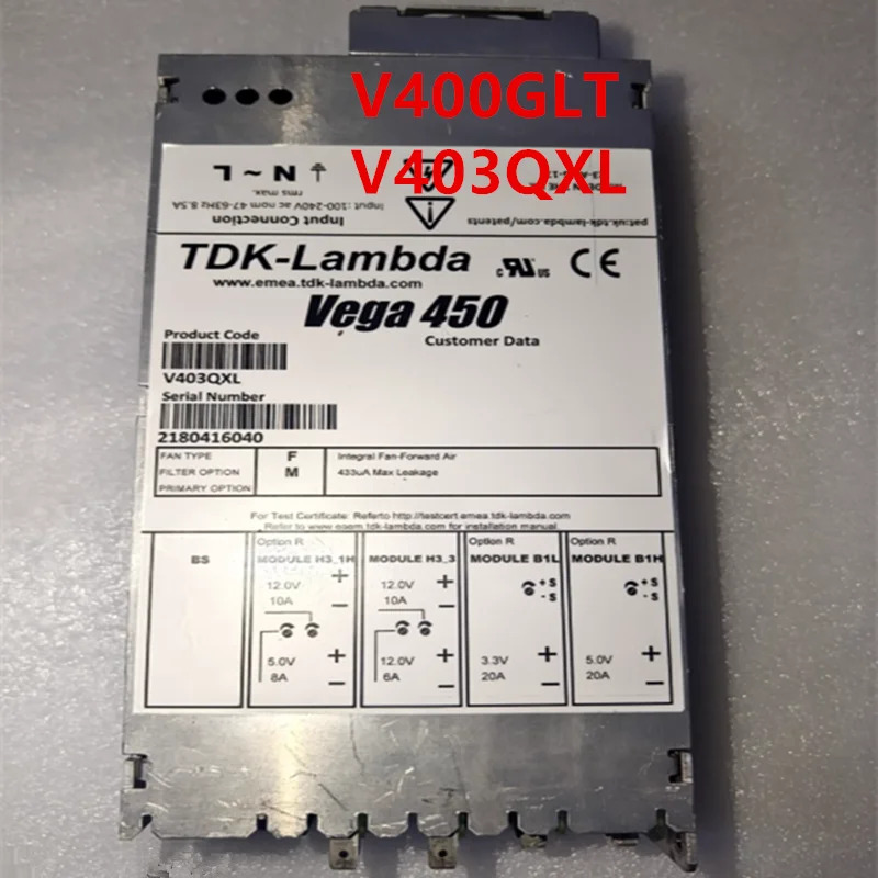 리퍼 전원공급장치 TDK-LAMBDA VEGA 450 450W V400GLT V403QXL 새 것처럼 작동