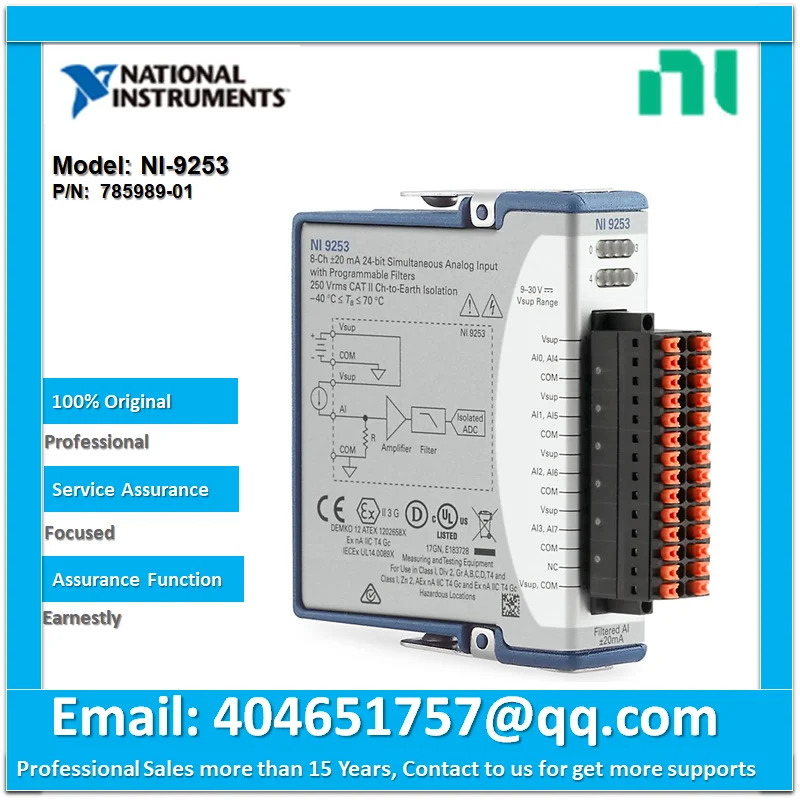 NI 9253 785989-01 50 kS/ s/ CH 20 mA 24 비트 8채널 C 시리즈 전류 입력모듈